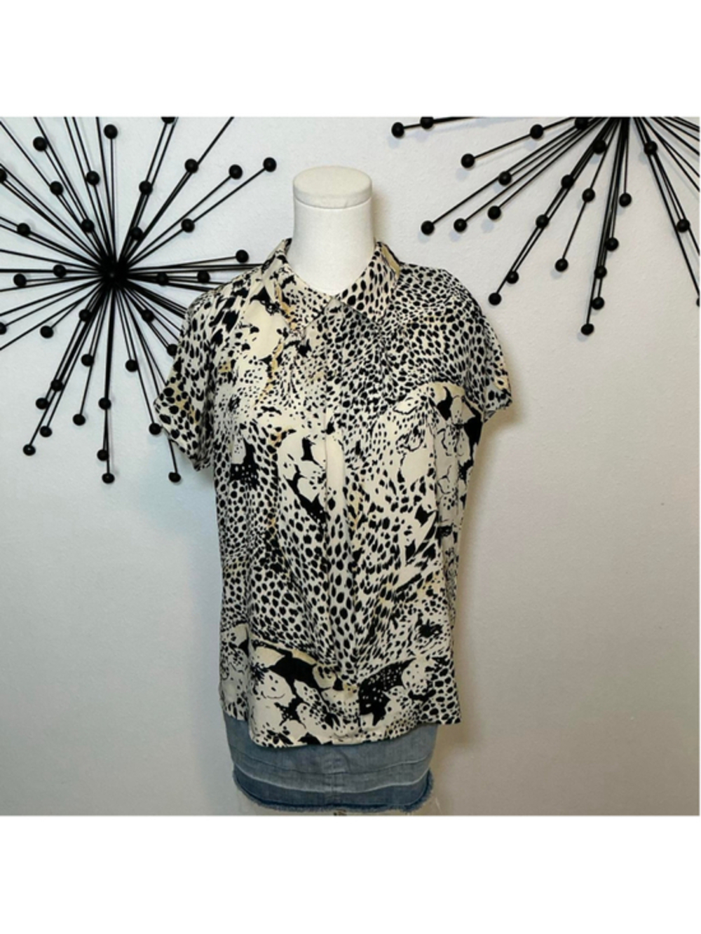 Vintage Nicola Animal Print Blouse Size 8 Leopard Cheetah Short Sleeve Top